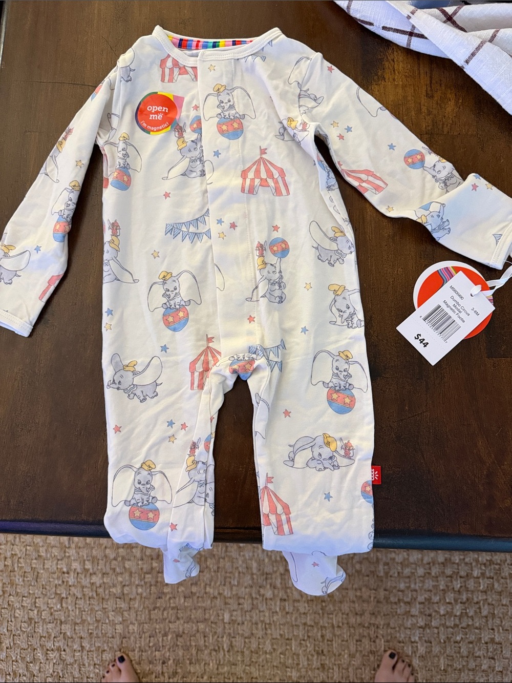 Magnetic Me Cream Dumbo Circus-Print Footed One-Piece